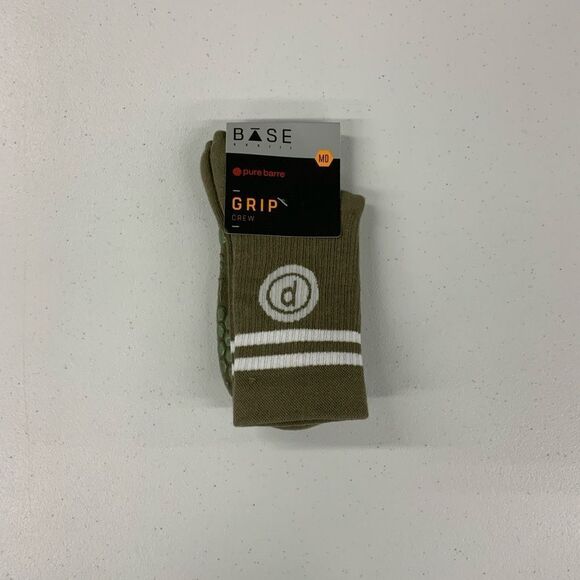 Pure Barre Grip Crew Socks Army Green/White Small and Medium - Picture 1 of 2